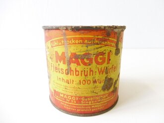 Maggi Fleischbrüh-Würfel, geöffnete Blechdose 9 x 9 cm