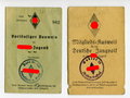Mitgliedsausweis Deutsches Jungvolk und Vorläufiger Ausweis Hitler Jugend eines Jungen aus Frankfurt/Main, Mitgliedsausweis an der Knickfalte leicht eingerissen