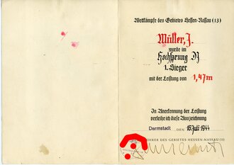 Hitler Jugend Bann 842 Bingen West / Hessen Nassau, Konvolut Urkunden und Sport Tagebuch