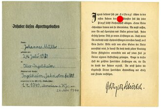 Hitler Jugend Bann 842 Bingen West / Hessen Nassau, Konvolut Urkunden und Sport Tagebuch