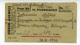 Hitler Jugend Bann 842 Bingen West / Hessen Nassau, Konvolut Urkunden und Sport Tagebuch