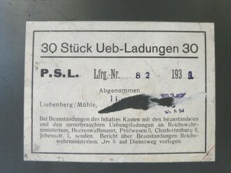 Verpackung für " 30 Stück Üb Ladungen 30" (Knallsatz für Üb-Stielhandgranate)  datiert 1939