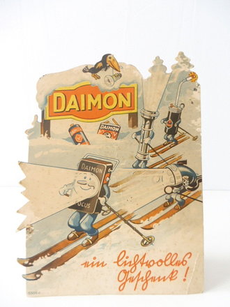DAIMON Werbeaufsteller aus Pappe aus den 30/40iger Jahren. 18 x 24cm