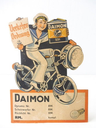 DAIMON Werbeaufsteller aus Pappe aus den 30/40iger Jahren. 14 x 19cm
