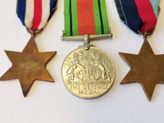 Großbritannien, 3 Orden mit Bandspange: The Defence Medal 1939-45, The France and Germany star, The 1939-1945 Star"