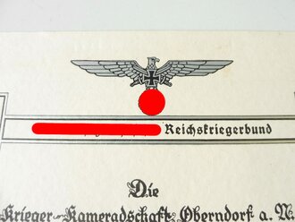 NS Reichskriegerbund, Schmuckurkunde nach 50jähriger Mitgliedschaft zum Ehrenmitglied
