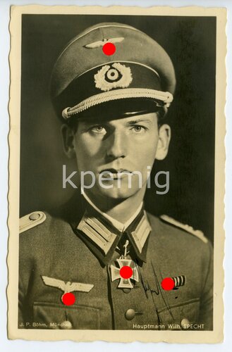 Ritterkreuzträger Hauptmann Wilhelm Specht, eigenhändige Unterschrift auf Hoffmann Postkarte