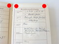 Verleihungsurkunde zum KVK. 2.Klasse 1939 für eine Marine Vorhelferin am 24. Februar 1945 mit eigenhändiger Unterschrift dse Ritterkreuzträgers Helmut Heye als Adrimal der Kleinkampfmittel-Verbände. Dazu das Arbeitsbuch und eine Erklärung