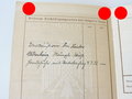 Verleihungsurkunde zum KVK. 2.Klasse 1939 für eine Marine Vorhelferin am 24. Februar 1945 mit eigenhändiger Unterschrift dse Ritterkreuzträgers Helmut Heye als Adrimal der Kleinkampfmittel-Verbände. Dazu das Arbeitsbuch und eine Erklärung