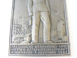 Eiserne Plakette "Für Langjährige treue Dienste, Preussische Bergwerks- und Hütten AG Hindenburg, 4. Dezember 1941" Maße 10 x 17cm