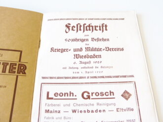 Festschrift zum 50-jährigen Bestehen des Krieger- und Militärvereins Wiesbaden 6.8.1929, A5, 67 Seiten