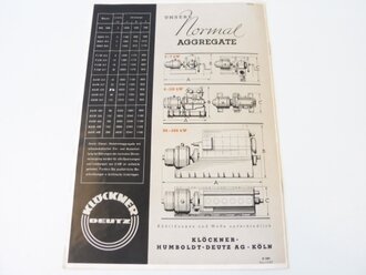 Werbeblatt "Strom für Licht und Kraft" Notstrom Aggregate von Klöckner Deutz, A4, Faltblatt mit 7 Seiten