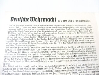 Stundenplan "Deutsche Wehrmacht U-Boote und Bootsmänner", nicht ausgefüllt, Faltblatt A5