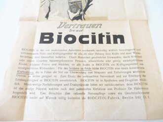 1.Weltkrieg Werbeblatt "Vertrauen Sie auf Biocitin", A4, gefaltet