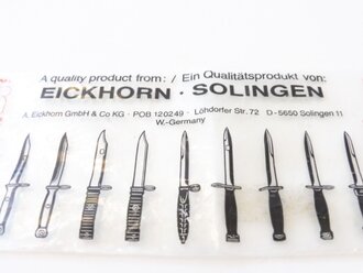 Eickhorn Solingen, Verkaufstüte wohl für ein modernes Kampfmesser 11 x 44cm