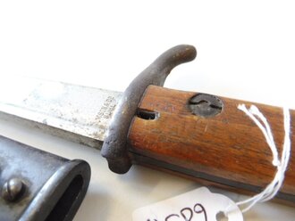 Seitengewehr M1914 (Griechisches Messer) Simson & Co. Suhl für Gewehr 98. Zusammengehöriges Kammerstück, ungereinigt. Siehe Lübbe 312