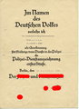 Verleihungsurkunde zur Polizei Dienstauszeichnung erste Stufe für 25 Jahre, ausgestellt 1938 an einen Gendarmerie Hauptwachtmeister in Aumund - Fähr