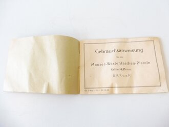 Gebrauchsanweisung für die "Mauser Westentaschen Pistole" Kaliber 6,35mm. Kleinformat 29 Seiten