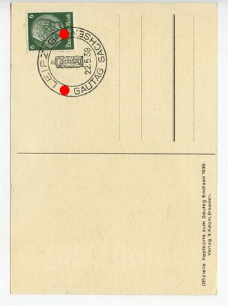 Propaganda-Postkarte  "Gautag Leipzig NSDAP Sachsen 21.-22. Mai 1938 " Sehr guter Zustand