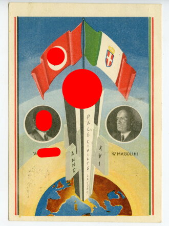 Propaganda-Postkarte - " Hitler - Mussolini 3.-9. Mai 1938 in Rom "