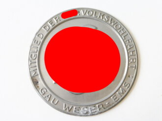 Türplakette " Mitglied der N.S. Volkswohlfahrt Gau Weser-Ems" Durchmesser 75mm
