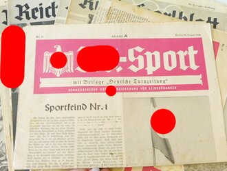 Konvolut 8 Ausgaben "Reichssportblatt" 4 Ausgaben " NS.Sport" und ein "Deutsche Turnzeitung" jeweils nicht auf vollständigkeit überprüft.