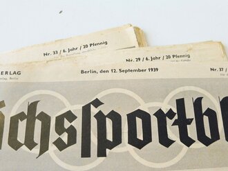 Konvolut 8 Ausgaben "Reichssportblatt" 4 Ausgaben " NS.Sport" und ein "Deutsche Turnzeitung" jeweils nicht auf vollständigkeit überprüft.