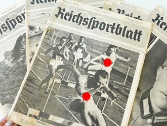 Konvolut 8 Ausgaben "Reichssportblatt" 4 Ausgaben " NS.Sport" und ein "Deutsche Turnzeitung" jeweils nicht auf vollständigkeit überprüft.