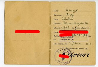 Dienstbuch für einen Angehörigen der Hitler Jugend Motorgefolgschaft Ratingen 48/230