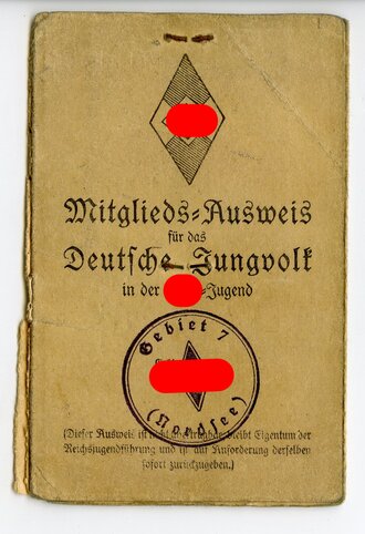 Hitlerjugend Gebiet 7 Nordsee, Vorläufiger Mitgliedsausweis, Mitgliedsausweis Deutsches Jungvolk und Führerausweis der Hitler Jugend eines Jungen aus Bremen