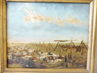 Frankreich, Gerahmtes Gemälde Öl aus Holz, darstellend eine Szene aus dem deutsch-französischen Krieg 1870/71. Maße mit Rahmen 34 x 39cm
