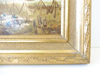 Frankreich, Gerahmtes Gemälde Öl aus Holz, darstellend eine Szene aus dem deutsch-französischen Krieg 1870/71. Maße mit Rahmen 34 x 39cm
