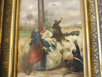 Frankreich, Gerahmtes Gemälde Öl auf Leinwand, darstellend eine Szene aus dem deutsch-französischen Krieg 1870/71. Maße mit Rahmen 36 x 45cm