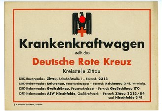 "Krankenkraftwagen stellt das Deutsche Rote Kreuz Zittau" DIN A5, dickeres Papier