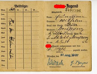 Mitglieds Ausweis der Hitler Jugend  eines Angehörigen des Gebiet 21 ( Baden )