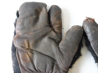 1. Weltkrieg Fliegertruppe, Paar schwere Handschuhe. Getragenes Paar