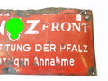 Emailleschild "NSZ Rhein Front Grösste Zeitung der Pfalz" 27 x 60cm