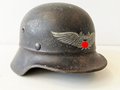 Stahlhelm Luftschutz, sogenanntes "Kradmeldermodell" Originallack, ungereinigtes Stück