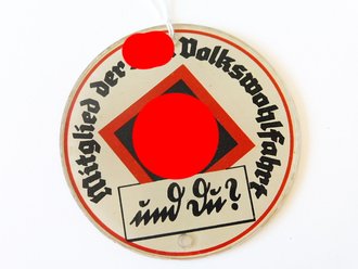 Türplakette aus Glas" Mitglied der N.S. Volkswohlfahrt  und du ? " Durchmesser 70mm