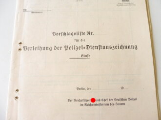 Vorschlagsliste für die Verleihung der Polizei Dienstauszeichnung, Dienstauszeichnung RAD und SS. Auszug aus dem Reichsgestztblatt von 1938