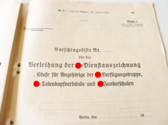 Vorschlagsliste für die Verleihung der Polizei Dienstauszeichnung, Dienstauszeichnung RAD und SS. Auszug aus dem Reichsgestztblatt von 1938