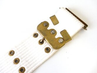 U.S. white canvas belt with brass 65mm buckle .Total length 101cm