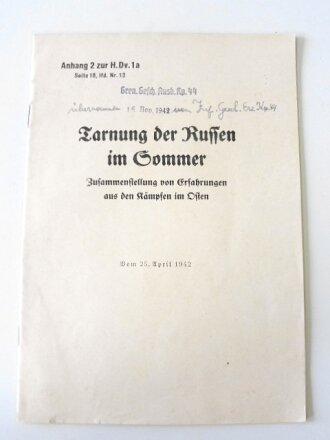 "Tarnung der Russen im Sommer"  Anhang 2 zur H.Dv. 1a mit 28 Seiten, datiert 1942