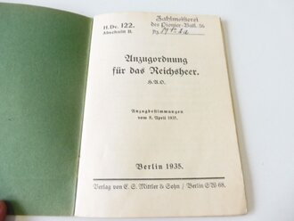 Anzugordnung für das Reichsheer, datiert 1935, 40 Seiten