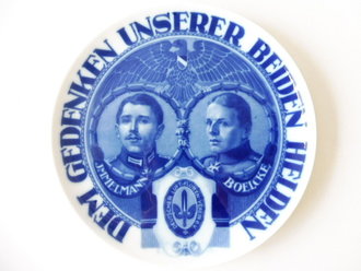 Fliegerei 1. Weltkrieg, patriotischer Rosenthal Teller "Dem Gedenken unserer beiden Helden Immelmann Boelcke" unbeschädigtes Stück , Durchmesser 24cm