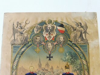 Patriotisches Schmuckblatt wohl Vater und Sohn die in den Kriegen 1813-15, 1864-66 und 1870-71 aktiv waren. 33 x43cm