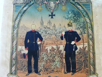 Patriotisches Schmuckblatt wohl Vater und Sohn die in den Kriegen 1813-15, 1864-66 und 1870-71 aktiv waren. 33 x43cm