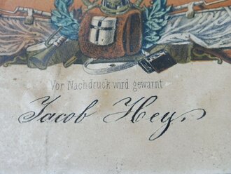 Patriotisches Schmuckblatt wohl Vater und Sohn die in den Kriegen 1813-15, 1864-66 und 1870-71 aktiv waren. 33 x43cm