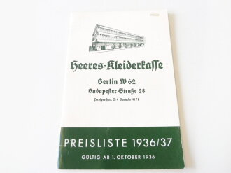 Heeres Kleiderkasse, Preisliste 1936/37 mit 43 Seiten,...