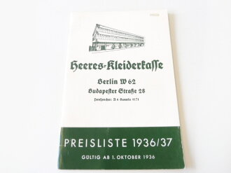 "Heeres Kleiderkasse, Preisliste 1936/37" mit 43 Seiten, alter Nachdruck